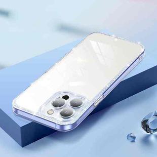 Diamond Glitter Powder Lens Protector Glass Phone Case For iPhone 13 Pro Max(Transparent Blue)