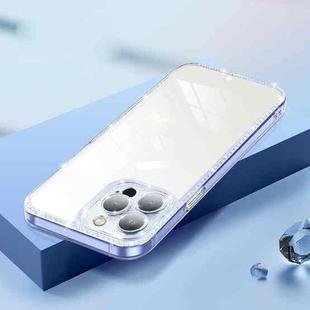 Diamond Glitter Powder Lens Protector Glass Phone Case For iPhone 12 Pro(Transparent Blue)