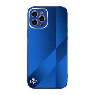 For iPhone 11 Pro Max X10A Texture TPU + Tempered Glass Phone Case (Blue)