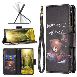 For Infinix Hot 11s/Hot 11T Colored Drawing Pattern Zipper Horizontal Flip Phone Leather Case(Bear)