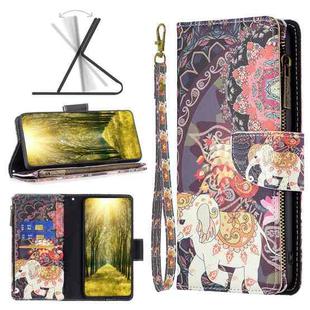 For Infinix Hot 11s/Hot 11T Colored Drawing Pattern Zipper Horizontal Flip Phone Leather Case(Flower Elephants)