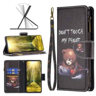 For Infinix Hot 11 Play/Hot 10 Play Colored Drawing Pattern Zipper Horizontal Flip Phone Leather Case(Bear)