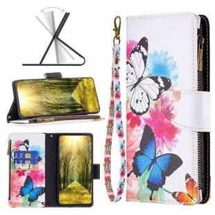 For Motorola Moto G71 5G Colored Drawing Pattern Zipper Horizontal Flip Phone Leather Case(Two Butterflies)