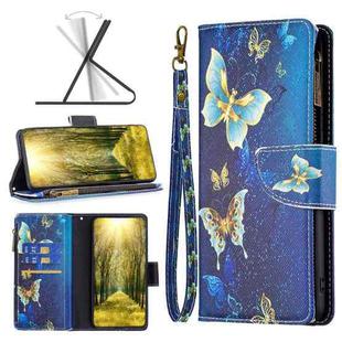 For Motorola Moto G71 5G Colored Drawing Pattern Zipper Horizontal Flip Phone Leather Case(Gold Butterfly)