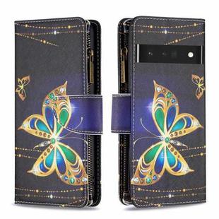 For Google Pixel 7 Pro 5G Colored Drawing Pattern Zipper Horizontal Flip Phone Leather Case(Big Butterfly)