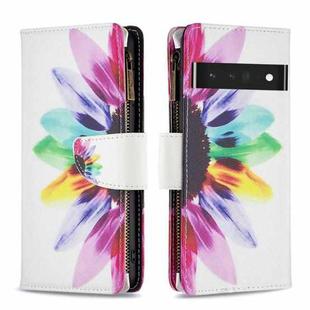 For Google Pixel 7 Pro 5G Colored Drawing Pattern Zipper Horizontal Flip Phone Leather Case(Sun Flower)