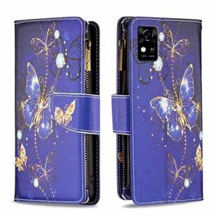 For ZTE Blade  A31 Colored Drawing Pattern Zipper Horizontal Flip Phone Leather Case(Purple Butterfly)