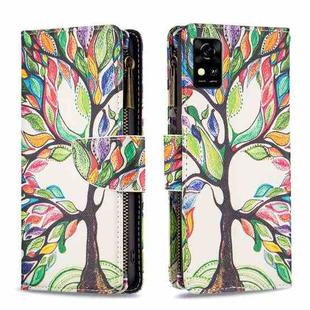 For ZTE Blade  A31 Colored Drawing Pattern Zipper Horizontal Flip Phone Leather Case(Tree)