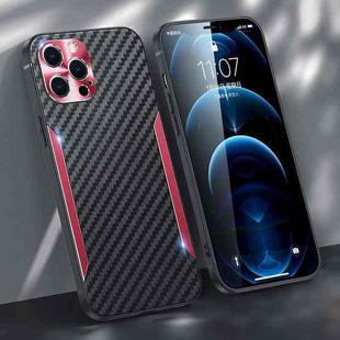 Carbon Fiber PC + TPU Phone Case For iPhone 12 Pro(Red)