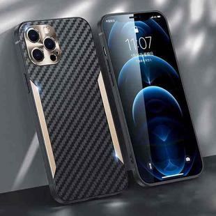 Carbon Fiber PC + TPU Phone Case For iPhone 12 Pro Max(Gold)