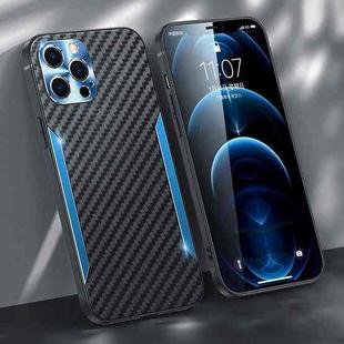 Carbon Fiber PC + TPU Phone Case For iPhone 12 Pro Max(Blue)
