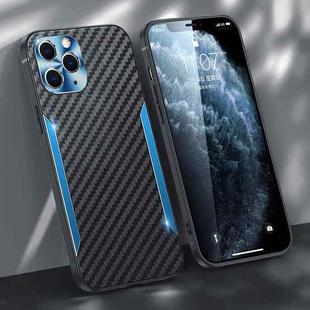 Carbon Fiber PC + TPU Phone Case For iPhone 11 Pro Max(Blue)