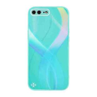 Cross S Texture TPU + Tempered Glass Phone Case For iPhone 8 Plus / 7 Plus(Cyan-blue)
