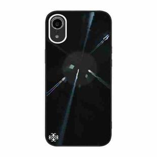 For iPhone XR Convex Lens Texture TPU + Tempered Glass Phone Case(Black)