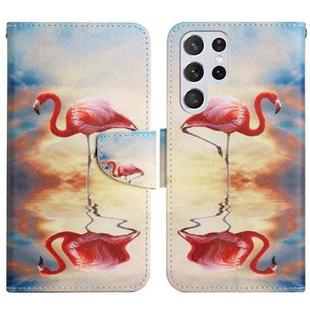 For Samsung Galaxy S22 Ultra 5G Painted Pattern Horizontal Flip Leather Phone Case(Flamingo)