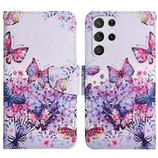 For Samsung Galaxy S22 Ultra 5G Painted Pattern Horizontal Flip Leather Phone Case(Bright Butterfly)