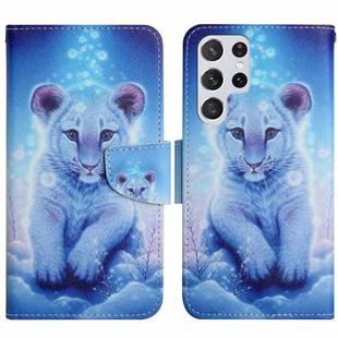 For Samsung Galaxy S22 Ultra 5G Painted Pattern Horizontal Flip Leather Phone Case(Little Leopard)