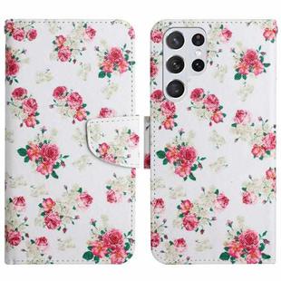 For Samsung Galaxy S22 Ultra 5G Painted Pattern Horizontal Flip Leather Phone Case(Red Peony)