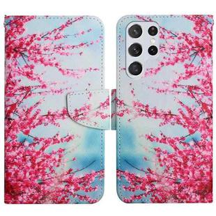 For Samsung Galaxy S22 Ultra 5G Painted Pattern Horizontal Flip Leather Phone Case(Cherry Blossoms)