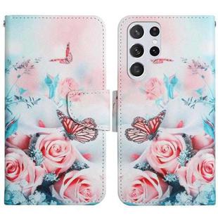 For Samsung Galaxy S22 Ultra 5G Painted Pattern Horizontal Flip Leather Phone Case(Peony Butterfly)