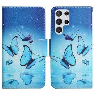 For Samsung Galaxy S22 Ultra 5G Painted Pattern Horizontal Flip Leather Phone Case(Flying Butterfly)