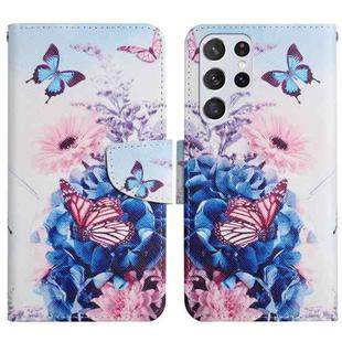 For Samsung Galaxy S22 Ultra 5G Painted Pattern Horizontal Flip Leather Phone Case(Purple Butterfly)