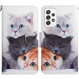 For Samsung Galaxy A33 5G Painted Pattern Horizontal Flip Leather Phone Case(Three Cats)