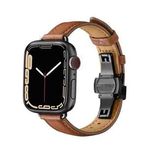 Slimming Butterfly Buckle Watch Band For Apple Watch Series 8&7 41mm / SE 2&6&SE&5&4 40mm / 3&2&1 38mm(Brown Black)