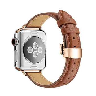 Slimming Butterfly Buckle Watch Band For Apple Watch Series 8&7 41mm / SE 2&6&SE&5&4 40mm / 3&2&1 38mm(Brown Rose Gold)