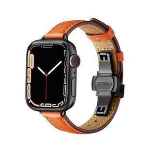 Slimming Butterfly Buckle Watch Band For Apple Watch Series 8&7 41mm / SE 2&6&SE&5&4 40mm / 3&2&1 38mm(Orange Black)