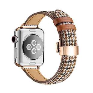 Slimming Butterfly Buckle Watch Band For Apple Watch Series 8&7 41mm / SE 2&6&SE&5&4 40mm / 3&2&1 38mm(Houndstooth Brown Rose Gold)
