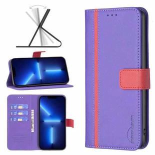 For iPhone 13 Pro Max BF13 Color Matching Cross Texture Leather Phone Case (Purple)