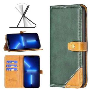 For iPhone 13 Pro Max Color Matching Double Sewing Thread Leather Phone Case (Green)