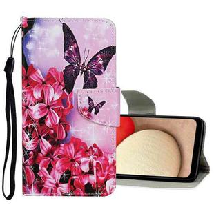 For Samsung Galaxy A22 4G Colored Drawing Pattern Flip Leather Case(Red Flower Butterfly)