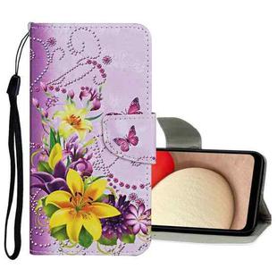 For Samsung Galaxy A22 4G Colored Drawing Pattern Flip Leather Case(Yellow Flower Butterfly)