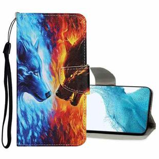 For Samsung Galaxy S22 5G Colored Drawing Pattern Flip Leather Case(Flame Wolf)