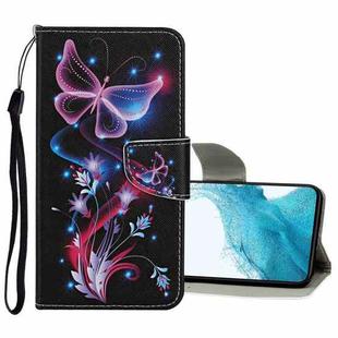 For Samsung Galaxy S22 5G Colored Drawing Pattern Flip Leather Case(Fluorescent Butterfly)