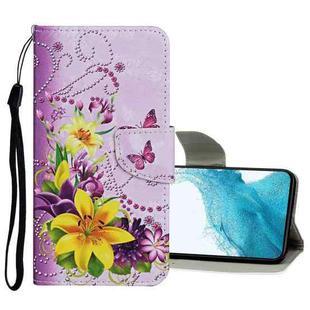 For Samsung Galaxy S22+ 5G Colored Drawing Pattern Flip Leather Case(Yellow Flower Butterfly)