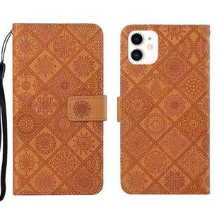 For iPhone 13 Pro Ethnic Style Embossed Pattern Leather Phone Case (Brown)