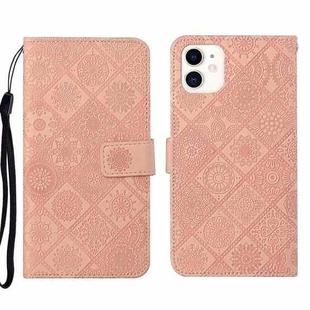 For iPhone 13 Pro Ethnic Style Embossed Pattern Leather Phone Case (Pink)