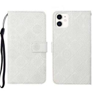 For iPhone 13 Pro Max Ethnic Style Embossed Pattern Leather Phone Case (White)