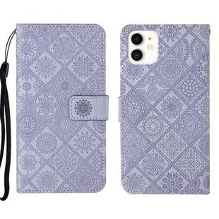 For iPhone 13 Pro Max Ethnic Style Embossed Pattern Leather Phone Case (Purple)