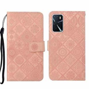 For OPPO A16 Ethnic Style Embossed Pattern Leather Phone Case(Pink)