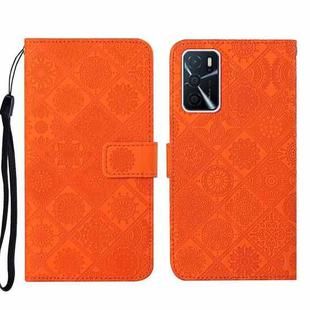 For OPPO A16 Ethnic Style Embossed Pattern Leather Phone Case(Orange)