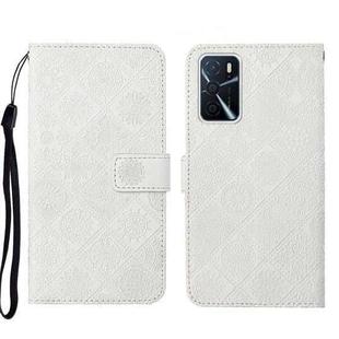 For OPPO A16 Ethnic Style Embossed Pattern Leather Phone Case(White)