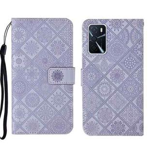 For OPPO A16 Ethnic Style Embossed Pattern Leather Phone Case(Purple)