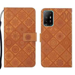 For OPPO A94 5G Ethnic Style Embossed Pattern Leather Phone Case(Brown)