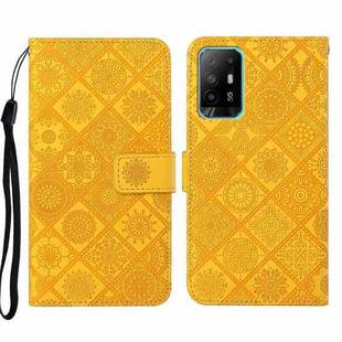 For OPPO A94 5G Ethnic Style Embossed Pattern Leather Phone Case(Yellow)
