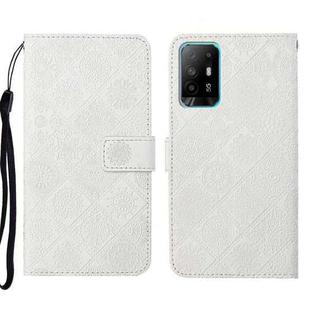 For OPPO A94 5G Ethnic Style Embossed Pattern Leather Phone Case(White)