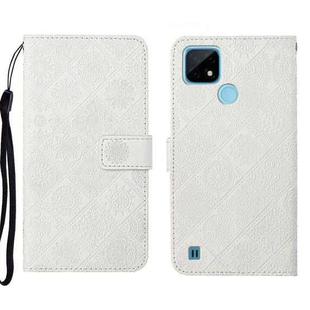 For OPPO Realme C20 / C21 Ethnic Style Embossed Pattern Leather Phone Case(White)